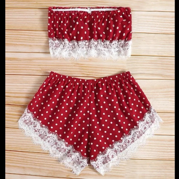 3 for $10 🛍️ SHEIN Polka Dot Lace Trim Bandeau & Shorts Lingerie Set NWT - Picture 2 of 6